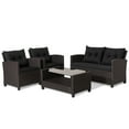 thumbnail image 2 of Gymax 4PCS Outdoor Conversation Set Patio PE Rattan Set w/ Glass Table & Sofa Cushions Black, 2 of 10
