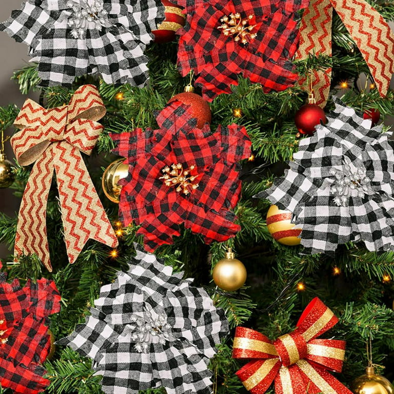 12 Pcs Red Black Buffalo Check Plaid Stitching Burlap Christmas Tree O -  DANNY'S HOME GOODS