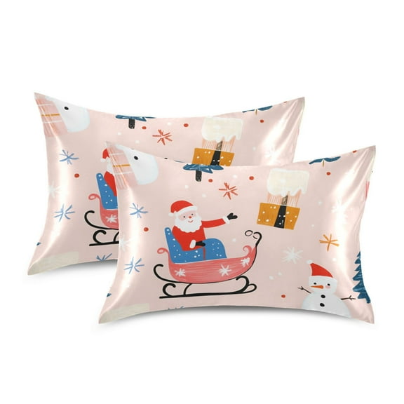 Yayeee Pillowcase Standard Size Set of 2 Satin Wrinkle Resistant Pillow Case, Blue Christmas Santa