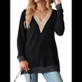 thumbnail image 2 of Blusas de Otoño para Mujer, con Escote en V, Encaje, Larga, Holgadas, con Ribete de Bloques de Color, Moda 2025 Negro XXL, 2 of 10