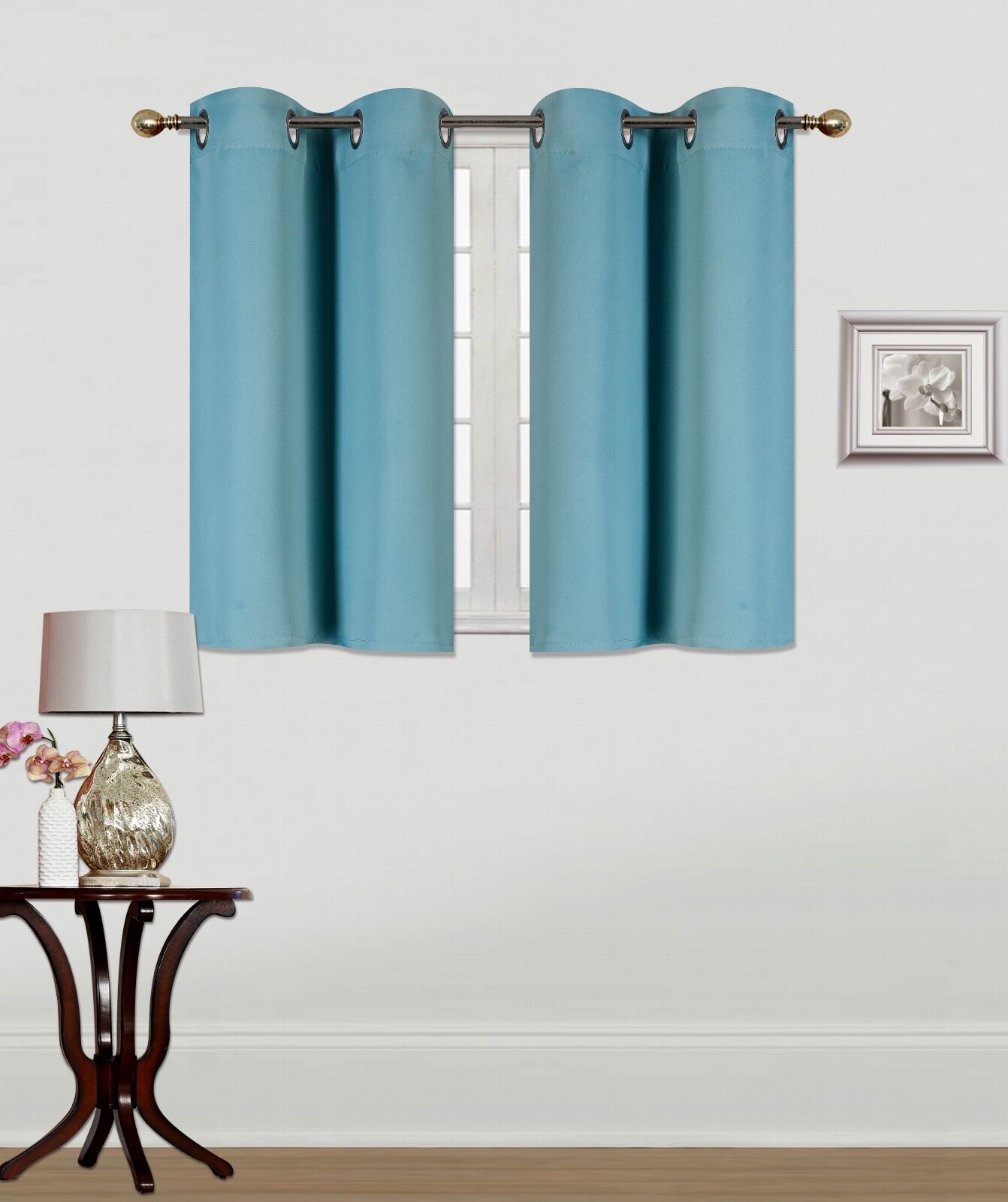 (K54) Teal 2 Panel Silver Grommets Window Curtain 3 Layered Thermal