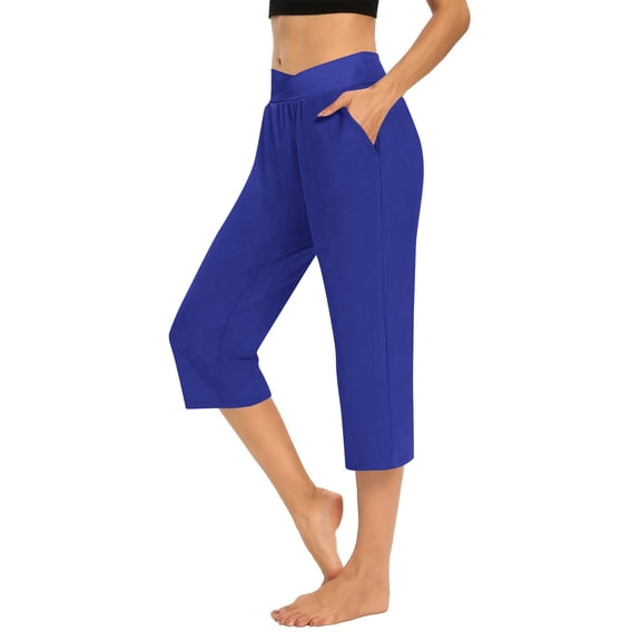 AINIYS Mid Rise Soft Relaxed Capris Pants for Women Home Shopping Casual Blue L