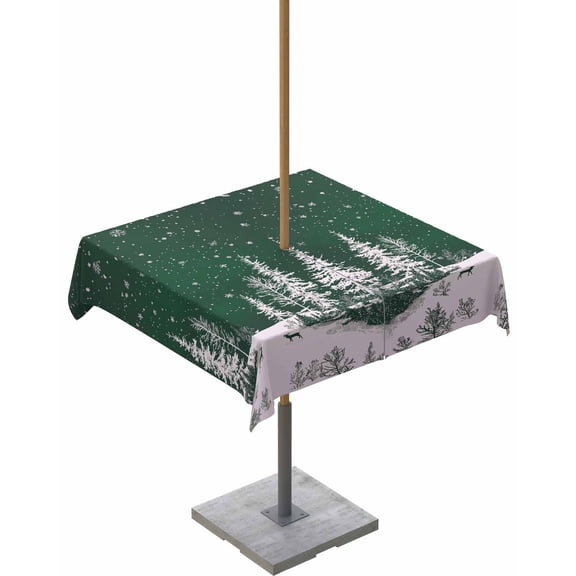 Fsddascl Green Christmas Outdoor Tablecloth - 54x54 Inch Square Dining Table Cover, Christmas Tree Xmas Snowflake Waterproof Outdoor Table Cloth with Umbrella Hole & Zipper for Picnic/Patio/Party