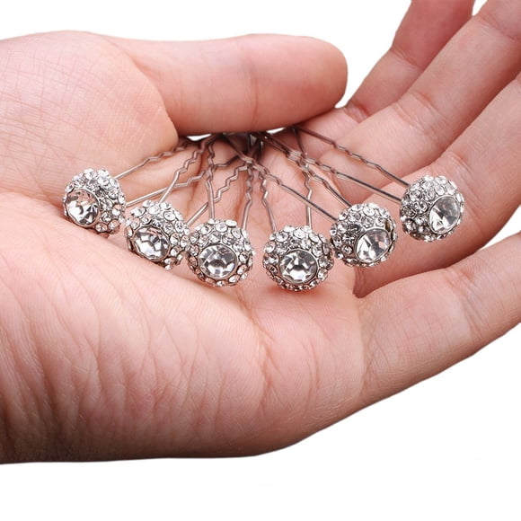 Ammei Horquillas para el pelo para novia, juego de 6 horquillas estilo con diamantes de imitación brillantes para fiestas de boda (plata)
