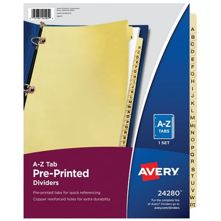 UPC: 0072782242800 | Avery Preprinted Laminated Tab Dividers  Copper Reinforced Holes  A-Z Tabs  Letter Size (24280)