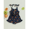 thumbnail image 2 of Genuiskids Baby Girls Fall Romper 12M 18M 2T 3T 4T 5T Kids Clothes Sleeveless Pumpkin Print Belted Jumpsuit Shorts Button Down Playsuit, 2 of 8
