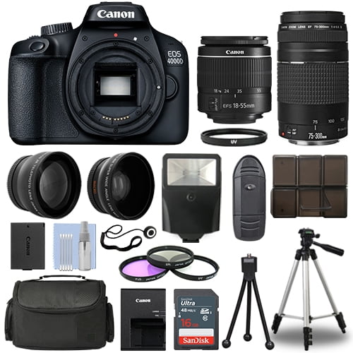 Canon EOS 4000D DSLR Camera + 4 Lens Kit 1855mm + 75300mm + 16GB Top
