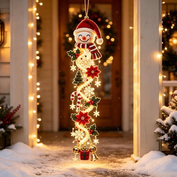 Glowing Christmas Door Hanger,47" Lighted Spiral Holiday Decor,Warm White LED,7 Styles Angel Snowman Santa Reindeer Tree Cookie Figure,Porch Wall