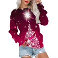 thumbnail image 2 of Chandail à Capuchon pour Femmes Mode Imprimé de Noël Ample Col Rond Manches Longues Blouse avec Poche Hauts Chandails en Molleton Femmes Sans Capuche en Liquidation, 2 of 6