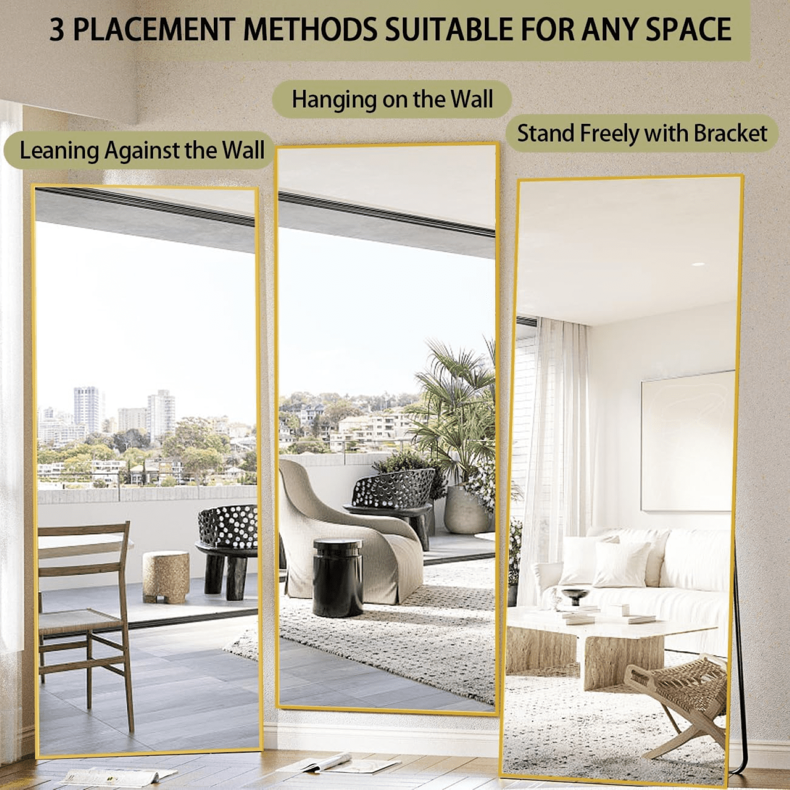 Lumora 71"x30.1" Full Length Floor Mirror Rectangular Freestanding Leaning Wall-Mounted Mirror, Gold