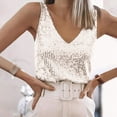 thumbnail image 2 of mgoYE Womens Tank Tops Casual Fashion V Neck Strappy Sequin Sparkle Shimmer Camisole Sleeveless Tanks Tops(Beige,XL), 2 of 7