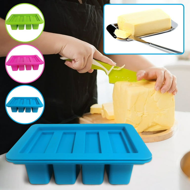Wovilon Silicone Tray Mold, The Butter Maker With Lid Storage Jar, Large 4  Cavities Rectangle Container, For Butter, Soap Bar, Energy Bar, Muffin,  Brownie, Cornbread, Pudding And Diy Soap Molds 
