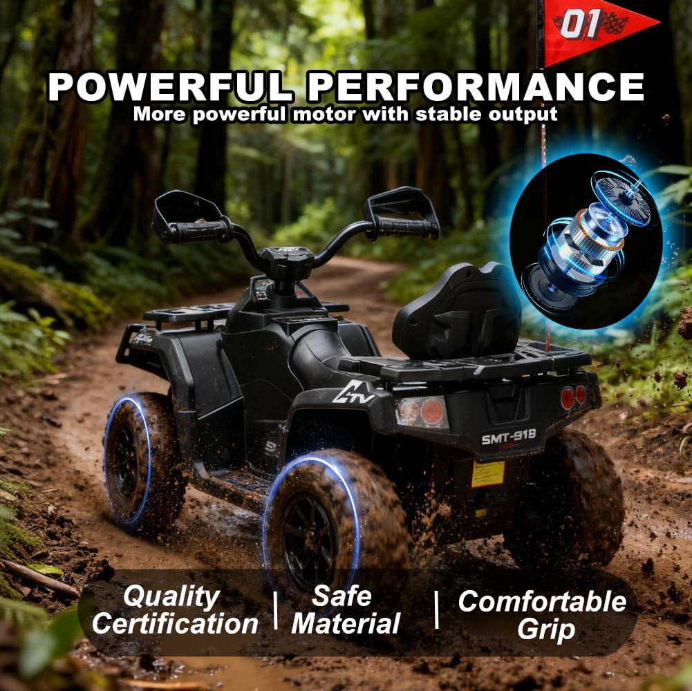 24V Kids Electric Car with Color LED Lights & Bluetooth | 2WD Off-Road ATV for Kids 3-8 | CPC & ASTM Certified All-Terrain Ride-On Toy