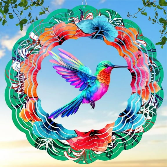Hummingbird Wind Spinner, Hanging Wind Sculptures, Wind Spinners for Yard and Garden Decor, Home Balcony Decorations Hanging Art Ornaments for Outdoor & Indoor(12inch)