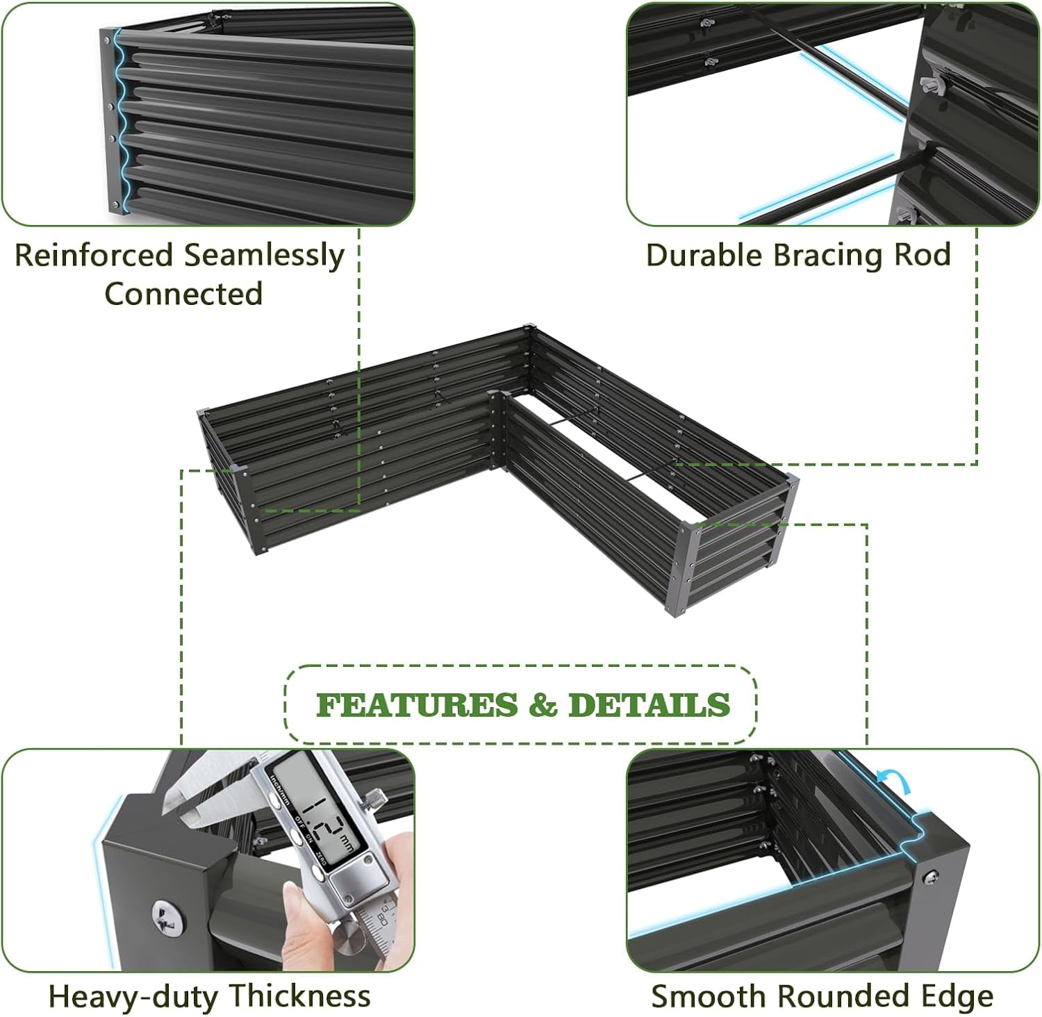 8-Pack 6X3X1.5ft & 74x74x18 in Deep Root Galvanized Raised Garden Beds Outdoor （Quartz Grey）