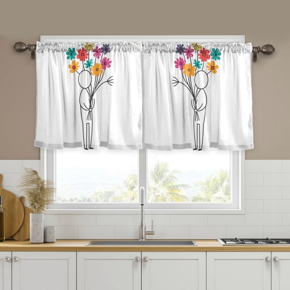 Yayeee Kitchen Curtains Tier Set of 2 Light Filtering 57"x24" Over Sink Window Panels, Colorful Flower