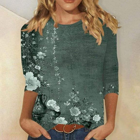 Womens Summer Shirts and Tops Summer Tops for Women 2025 Vacation 3/4 Sleeve Shirts Oversized Tops Tshirts Shirts for Women Graphic