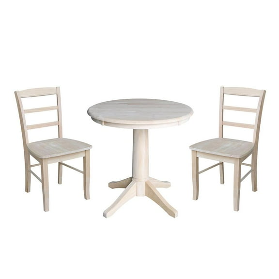 30" Round Pedestal Dining Table with 2 Madrid Chairs - Unfinished - 3 Piece Set