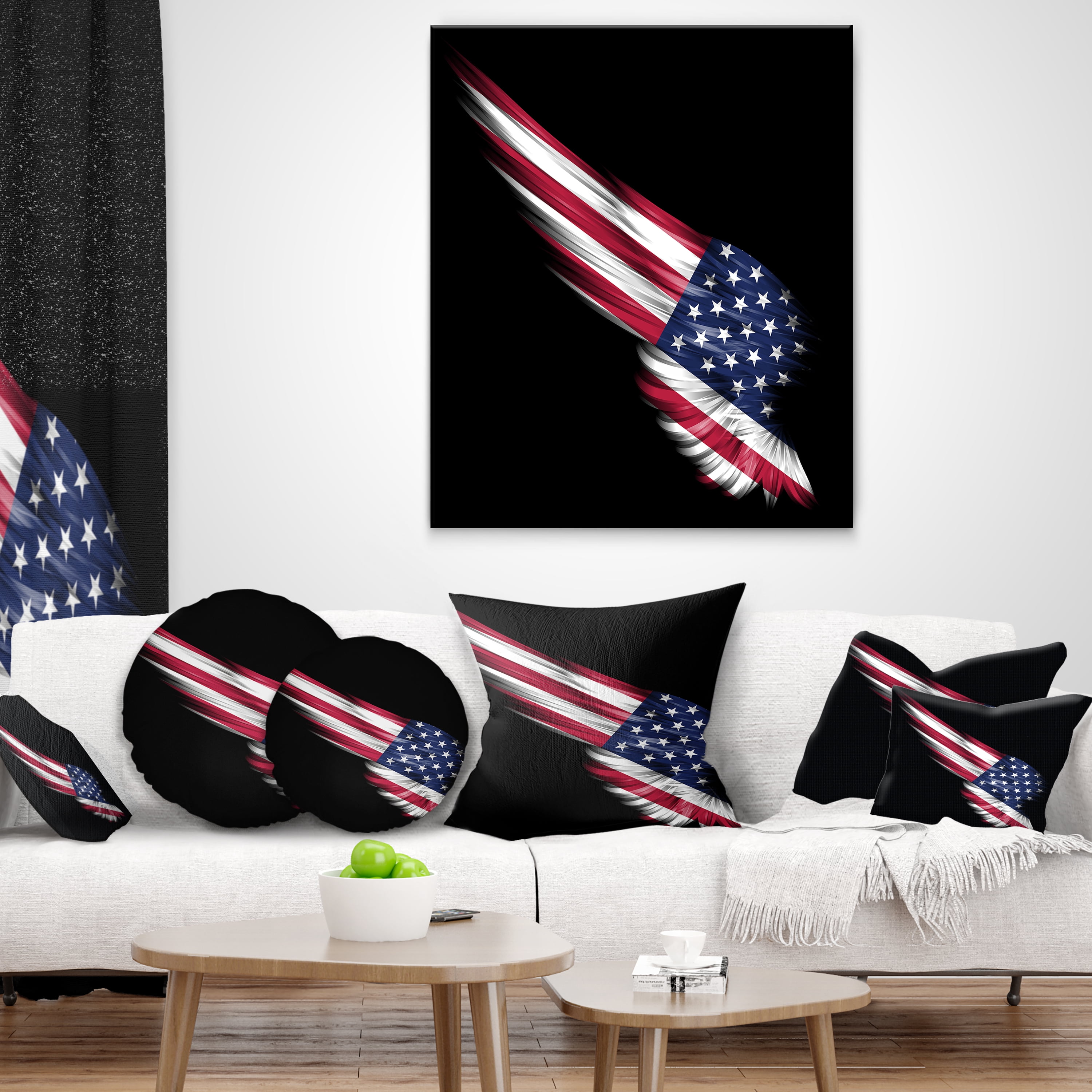 Designart Wing with American Flag - Abstract Throw Pillow - 12x20