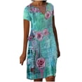 thumbnail image 2 of SMihono Robe d'Été Grande Taille pour Femmes 2023 Manches Courtes Robes Mode Fleurs Imprimées Taille Robe Soleil Col en V Longueur Genou, 2 of 5
