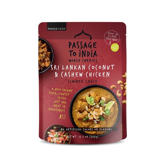 Passage to India Sri Lankan Coconut & Cashew Chicken Simmer Sauce, 13.2 oz, Glass Jar