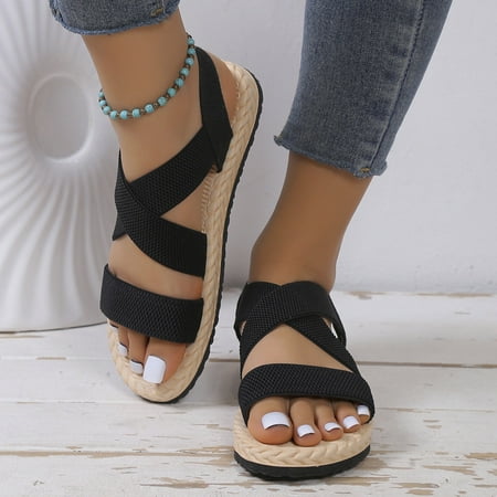 

YOUSNH Spring New Flat Roman Shoes Beach Sandals Soft Sole Large Size Women s Shoes Shoes Woman 2024 Trend Black 8.5(41)