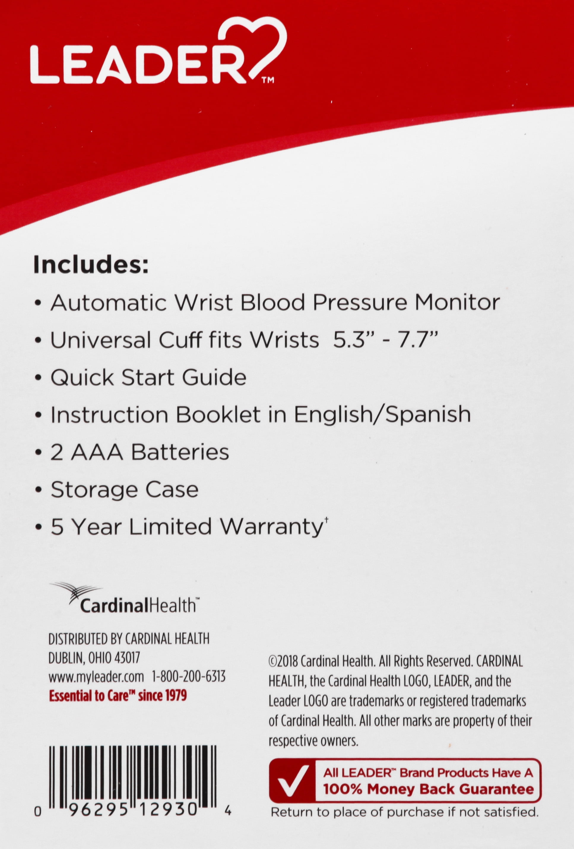 Leader Blood Pressure Wireless Monitor, Wrist, 1ct