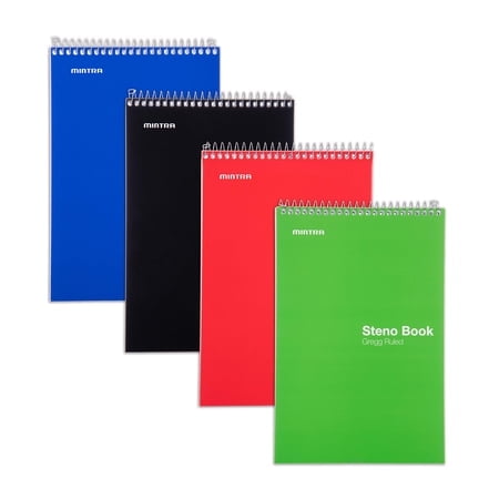Mintra Office Steno Book - (Primary Colors, 4 Pads/Pack, Gregg Ruled) - 6inx9in, 70 Sheets, Notebook for writing notes in school, university, college, work, office