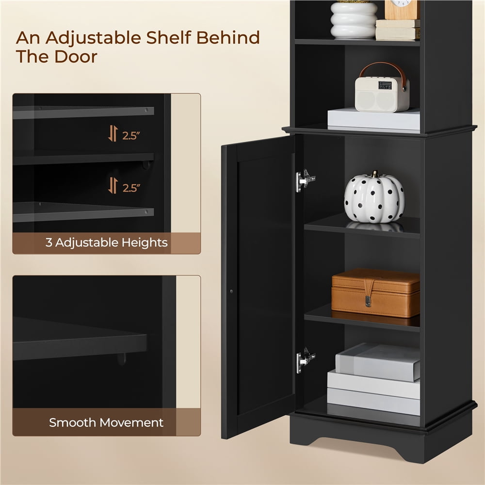 Yaheetech Freestanding Bathroom Storage Cabinet with Single Door, Black