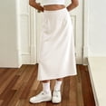 thumbnail image 6 of Npasoilc High Waist A-Line Skirt for Women Summer Solid Color Side Split Elastic Waist Casual Midi Skirt With Pockets, 6 of 6