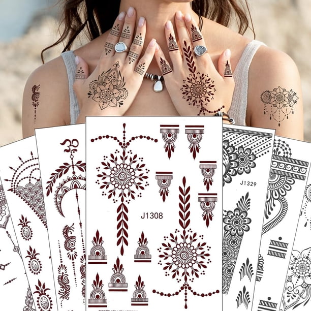 Kit de Tatuajes de Henna XMASIR con 12 Hojas de Stickers Impermeables
