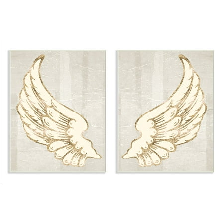 The Stupell Home Decor Collection Modern Baroque Angel Wings Light Grey Wall Plaque Art - Set of 2