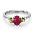 thumbnail image 3 of Gem Stone King 925 Sterling Silver Red Ruby and Green Peridot Engagement Ring for Women | 1.41 Cttw | Oval 7X5MM | Gemstone July Birthstone | Size 7, 3 of 6