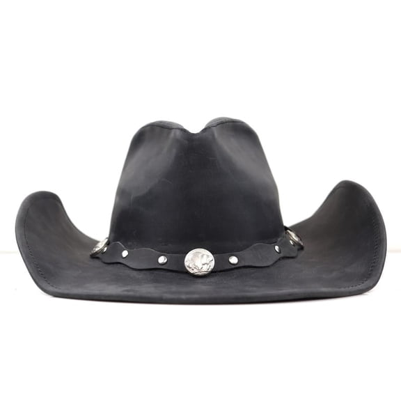 StellMan Real Leather Cowboy Hat for Men and Women – Handmade Black Western Hat with Silver Concho and Buckle Band