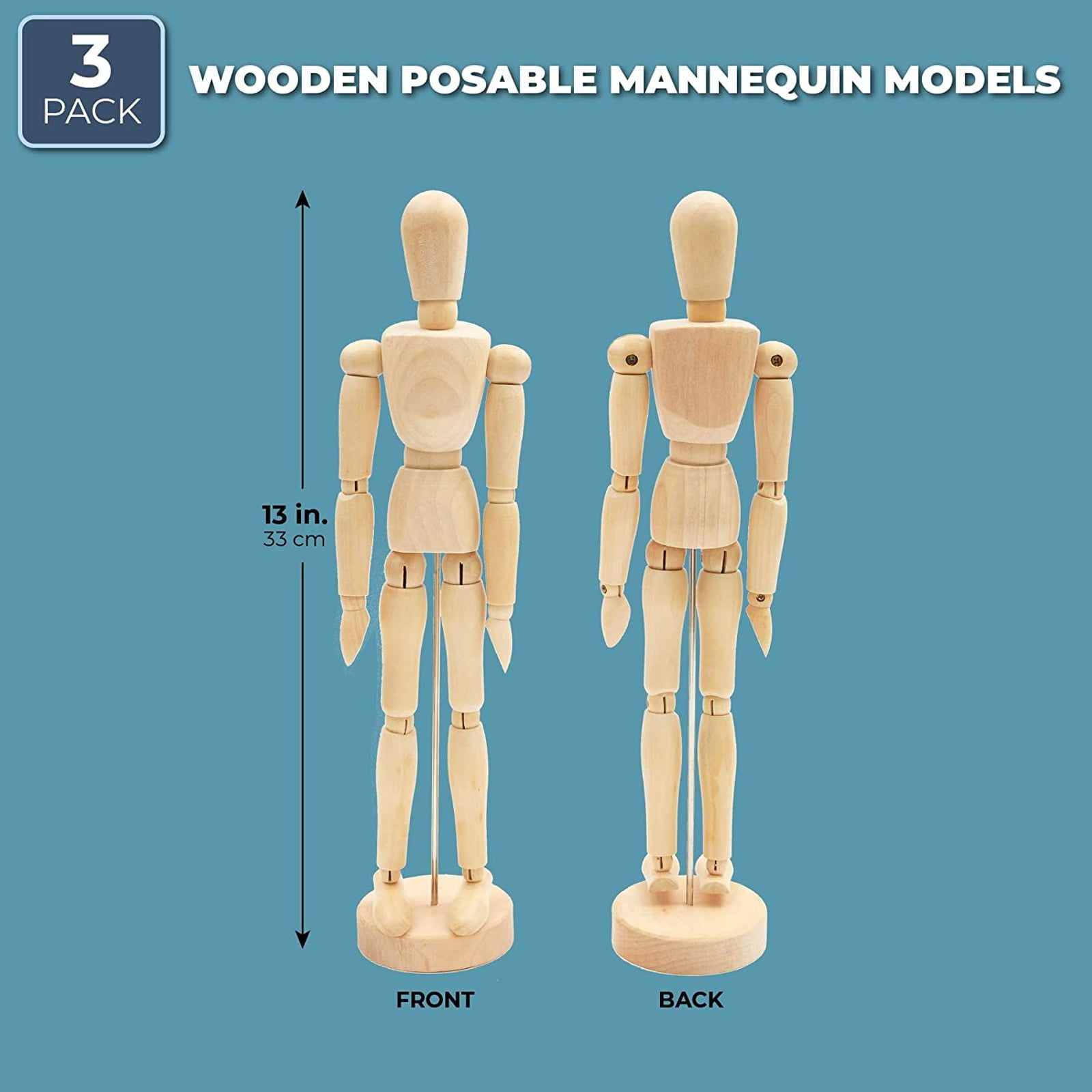 Le Juvo Drawing Mannequin Wooden Figure Model 13 in, 3-Pack 
