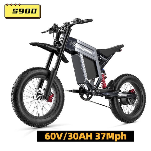 37Mph Shengmilo S900 1500W Electri Dirt Bike,60V30Ah 90KM long range electric motorcycle,20"x 4.0 all terrain off road bicycles,Shimano 7 Speed,Full Suspension Mountain Bike UL2849