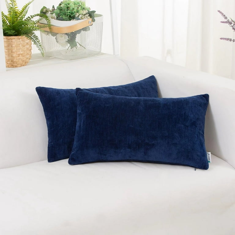 HWY 50 Navy Blue Rectangle Throw Pillow Covers Set 12x20 Inch for Couch  Living Room Bed, Chenille Soft Comfy Solid Decorative Throw Pillows Cases