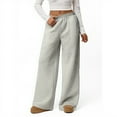 thumbnail image 2 of WTOBBY Women's Loose Comfortable Casual Plush Wide Leg Pants, High Waisted Solid Color Fleece-Lined Winter Trousers with Elastic Waistband,Gray S, 2 of 4