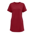 thumbnail image 7 of QUNYINEY Women Dresses Summer Red Short Sleeve Midi A Line T-Shirt Dress Loose Fit Crew Neck Casual with Pockets Dresses, 7 of 7