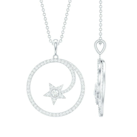 Rosec Jewels Lab Diamond Circle Necklace with Shooting Star - Diamond Eternity Pendant with Chain (EF-VS Quality), 925 Sterling Silver