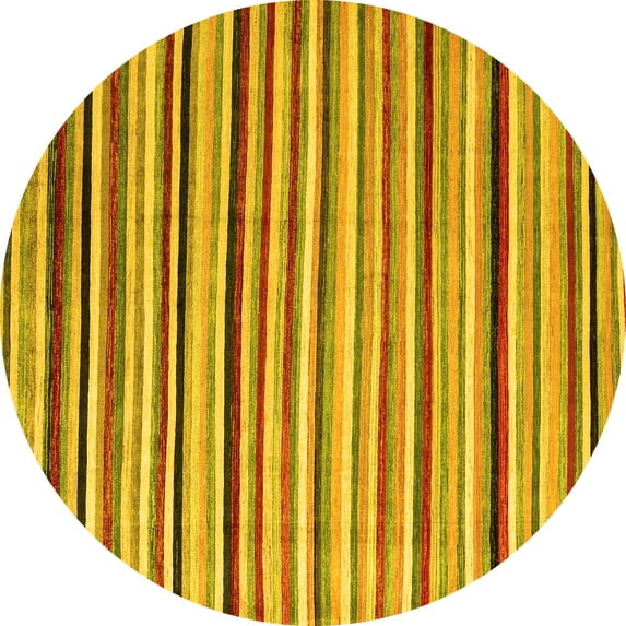 Ahgly Company Machine Washable Indoor Round Abstract Yellow Modern Area Rugs, 7' Round