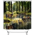 thumbnail image 2 of 4PCS Farmhouse Shower Curtain Set, Country Vintage Wood Plank Woodland Wild Animal Hunting Lodge Black Bear Elk Moose Deer Birds Cabin Rustic Bathroom Decor, Non-Slip Bath Mat, Pine Tree, 2 of 7