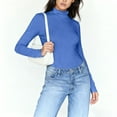 thumbnail image 4 of MVRLSH Long Sleeve Shirts For Women Women Solid Color High Neck Long Sleeve Crewneck Slim Fit Basic Rayon Spandex T Shirt Top Blue S-5Xl, 4 of 7