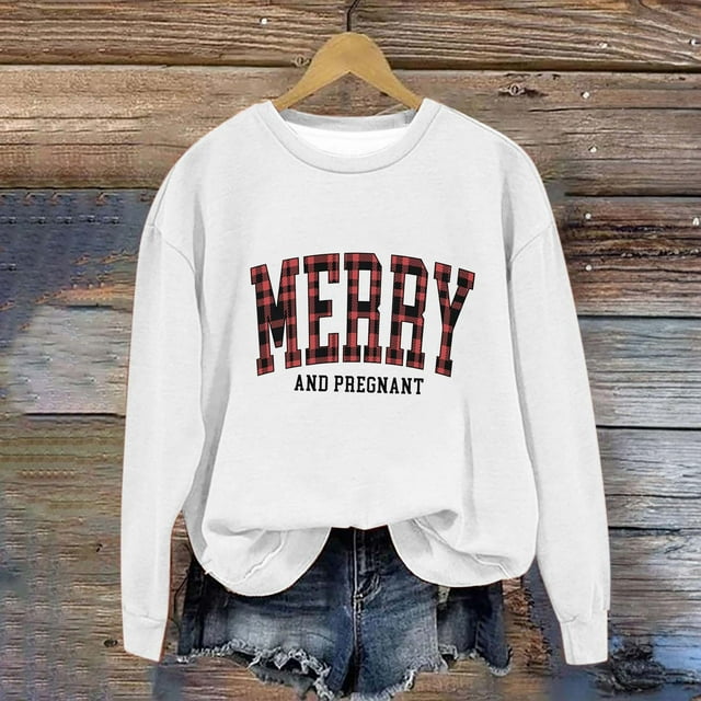 EGNMCR Chandails en Molleton à Capuche pour Femmes, Chandails en Molleton pour Femmes, Chandail à Capuchon Décontracté à Manches Longues de Noël, Chandail Ample à Col Rond Imprimé pour Femmes, Blouse Sans Capuche à Manches Longues