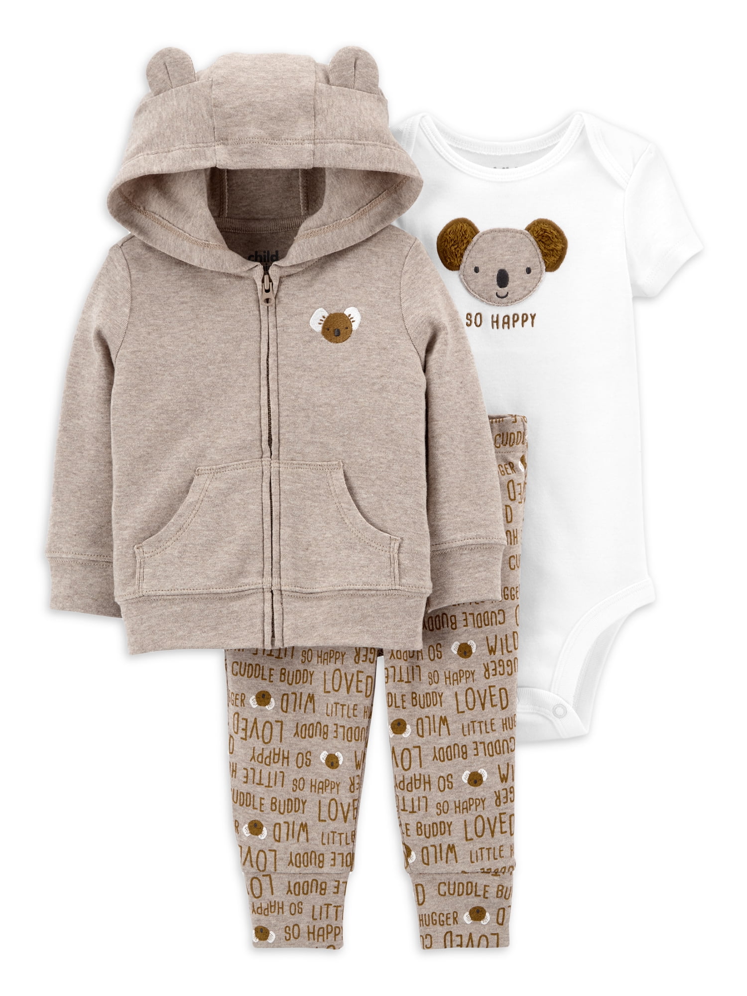 Carters Newborn 3-Piece Little Jacket Hoodie Set Grey Bear-3 months 