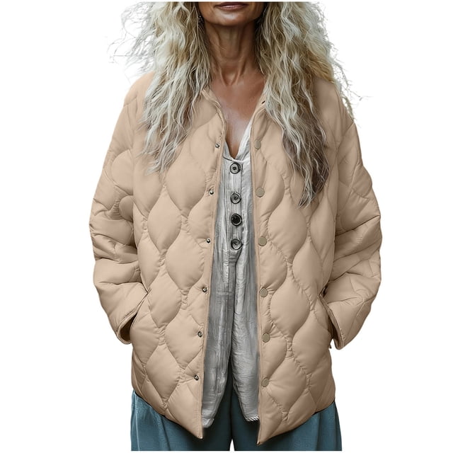 ZVNAΖH Womens Lightweight Quilted Jacket Fall Button Down Diamond Puffer Jackets Winter Warm Padded Coat with Pockets