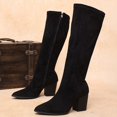 thumbnail image 5 of Womens Knee High Boots Closed Pointed Toe Chunky Heel Tall Boots Side Zipper Fall Dress Boot Shoes Black 9(42), 5 of 9