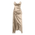 thumbnail image 4 of DHFJKG Formal Dresses For Women Silk Satin Long Dress Strapless V Neck Ruched Side Slit Solid Color Sexy Slim Fit Party Gown Trendy Dresses, 4 of 5