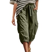 Womens Cargo Capris, Loose Casual with Pockets, Solid Summer Cropped Pants for Outdoor Work or Daily, 2026 New Limited-time Offer