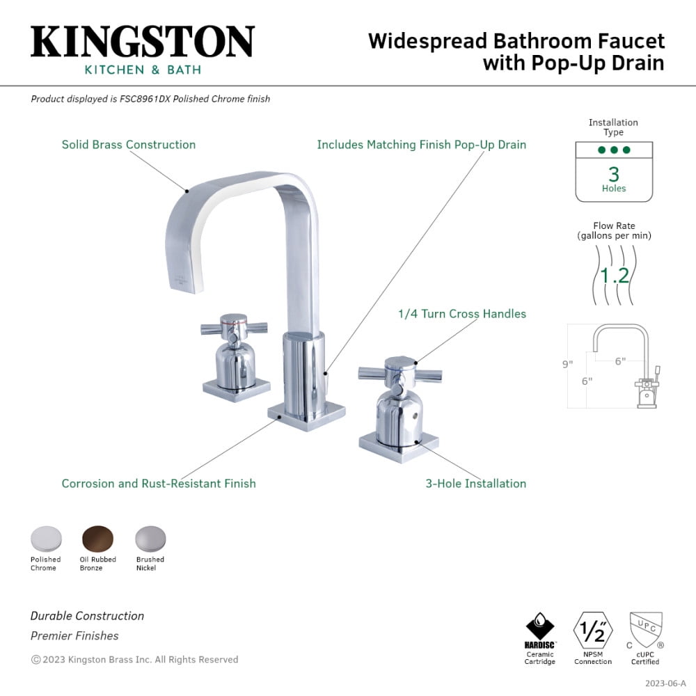 Kingston Brass Concord Widespread Bathroom Faucet with Satin Nickel Finish and Pop-up Drain